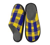 aidingzhi Women's Slipper Indoor House Slippers For Women Memory Foam Slippers Home For Cozy Women'S, Buffalo Plaid Check Yellow Royal Blue, 4-5