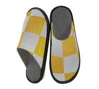 aidingzhi Womens Slippers Indoor Slippers Ladies Memory Foam House Shoes For Woman Cozy Women, Fake Glitter Checkerboard Squares White Yellow, 9-10