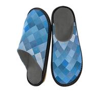 aidingzhi Womens' Slippers Slipper For Women Indoor Memory Foam Home Shoes Ladies House Shoes Cozy Slippers, Grid Gradient Modern Blue Cube, 5.5/6