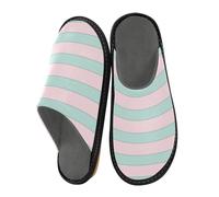 aidingzhi Women's Slippers Woman Indoor Slippers Memory Foam Slipper Shoes Woman'S House Bed, Soft Color Pink Green Stripe, 8-8.5