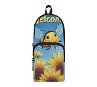 aidingzhi Yellow Bee Happy Nylon 3 Compartments Pen Pencil Bag study&multifunctional Pencil Cases For School Stationery for College