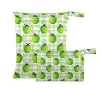aidingzhi zippered bag for wet 2 Pack travel essentials for flying with handles for baby diapers, yoga (Watercolor Green Apples Plaid)