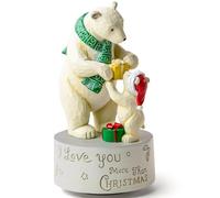 AIDLNS Christmas Polar Bear I Love You More Than Christmas-Theme Music Box, Handmade Sculpture Figurines Musical, Plays Silent Night Tune, Heartwarming Holiday Decoration for Family