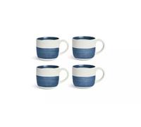 AIDNI 4 Piece Blue & Cream Coffee Mugs - 370ml Stoneware Cups, Artisan Stripe Hand-Painted Design, Durable Everyday Drinkware