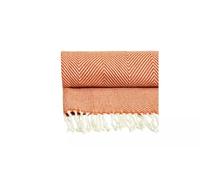 AIDNI Burnt Orange Herringbone Throw 125x150 cm - Soft Acrylic Blanket with Fringe, Lightweight Cozy Sofa Throw, Decorative Boho Blanket