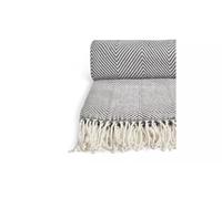 AIDNI Charcoal Herringbone Throw 125x150 cm - Soft Acrylic Blanket with Fringe, Lightweight Cozy Sofa Throw, Decorative Boho Blanket
