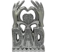 AIDNI Crushed Diamond Crystal Dad Heart Hand Ornament, Silver Ceramic Dad Sculpture, Gift for Dad, Home Decor or Gift, 31cm