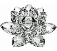 AIDNI Crystal Glass Lotus Flower Ornament, Clear White Feng Shui Decoration, Elegant Sparkle Crystal Lotus for Home, Office, or Meditation, Symbol of Peace and Positivity - 18 cm