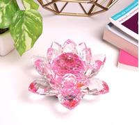 AIDNI Crystal Lotus Pink Rotating Glass Flower Ornament, Feng Shui Crystal Kamal Figurine, Sparkling Lotus for Home Decor, Meditation, Table Centerpiece - 13cm