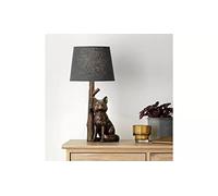 AIDNI Fox Table Lamp, Bronze Sculpture Base, Grey Fabric Shade