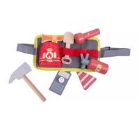 AIDNI Kids Wooden Firefighter Toy Set, Fire Department Roleplay Kit with Tools, Red and Grey