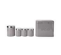 AIDNI Kitchen Canister Set with Bread Box, 5-Piece Storage Containers, Flint Grey