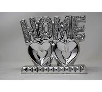 AIDNI Luxury Silver Crushed Diamond Home on Heart Sculpture Ceramic Ornament, Double Heart Table Shelf Sculpture, Anniversary Couple Gift, 20cm