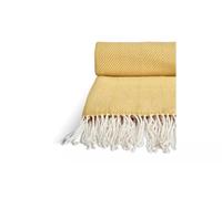 AIDNI Mustard Herringbone Throw 125x150 cm - Soft Acrylic Blanket with Fringe, Lightweight Cozy Sofa Throw, Decorative Boho Blanket