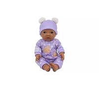 AIDNI My First Baby Doll, 14-Inch Soft Plush with Lilac Polka Dot Sleepwear and Bear Design, 36 cm