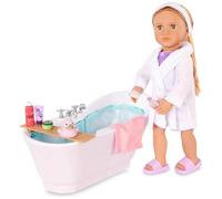 AIDNI Our G Deluxe Doll Bathtub Set with Bubble Bath Accessories, Bath Caddy and Spa Essentials, White and Turquoise