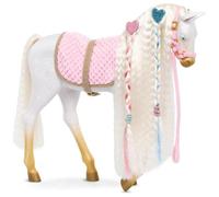 AIDNI Our G Hair Play White Unicorn Foal with Pink Saddle, Glitter Hearts and Braided Mane, Decorative Toy Horse