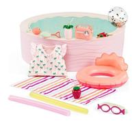 AIDNI Our G Poolside Fun Playset, Pink and Mint Summer Collection with Inflatable Float, Palm Tree Print Dress, Decorative Accessories