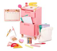 AIDNI Our G School Classroom Elementary Playset, Pink Rolling Storage Cart with Educational Accessories, Weekly Schedule Board