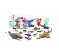 AIDNI Playkidz Ocean Bucket, 50 Piece Marine Animal Toy Set, Educational Sea Creatures Figures with Coral Reef Accessories for Kids