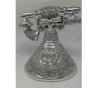 AIDNI Retro Telephone Sparkle Ornament Crushed Diamond Silver Glitter Decoration, 25 cm
