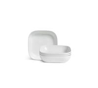 AIDNI Riko Square 4 Piece Porcelain Pasta Bowl Set White Modern Square Serving Bowls, Microwave & Dishwasher Safe, 940ml