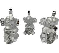 AIDNI Set of 3 Silver Elephant Figurines - “I Heart U” Sparkle Ornaments, Ceramic Crushed Diamond Bling Statues, Lucky Elephant Home Décor Gift, 15x11cm