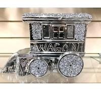 AIDNI Silver Crushed Diamond King Wagon Ornament, Silver Ceramic Gypsy Caravan Decor for Home or office, 20cm