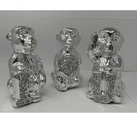 AIDNI Silver I Heart U Sparkle Monkey Ornament Crushed Diamond Bling Statue, Evil Monkey Figurine, 10cm Home Decor Gift