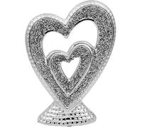 AIDNI Silver Sparkle Double Heart Ceramic Ornament, Ceramic Decoration for Table Centrepiece, Home Decor, 23cm Tall