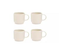 AIDNI Stoneware Mugs with Ribbed Design, Set of 4, Cream Colour