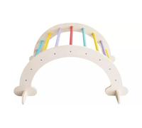 AIDNI Wooden Rainbow Climbing Arch with Pastel Bars, White Frame, Indoor Play Equipment