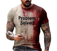 Aidodmom Men Halloween Problem Solved T Shirt Blood Scary Short Sleeve Sweatshirt Blood Splatter Stained Crew Collar Shirt Blooded Letter Printed Horror Clothes Tops Halloween Costumes for Men