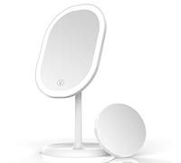 Aidodo Rechargeable Makeup Mirror, Portable LED Lighted Travel Mirror, Rotating Beauty with 3 Color Light, Dimmable Brightness, Cosmetic Mirror for Home, Travel