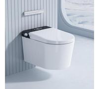 AidoFlo Smart Wall-Mounted Elongated Toilet, Integrated Built-in Water Tank | with Heated Seat, Automatic Flush, Warm Water & Air Dryer, LED Display, Foot Sensor Operation, Remote Control, Night Light