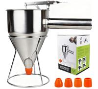 AIDOIT Pancake Batter Dispenser, Large 40oz/1200ml Multi-Caliber Stainless Steel Funnel Cake Dispenser with Stand for Commercial and Home Use