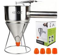 AIDOIT Pancake Batter Dispenser, Large 40oz/1200ml Multi-Caliber Stainless Steel Funnel Cake Dispenser with Stand for Commercial and Home Use