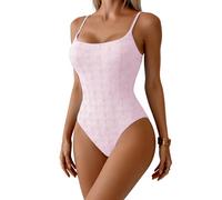Aidonger Women's Classic Textured Floral One Piece Swimsuit Square Neck Tummy Control Bathing Suit with Adjustable Straps, Baby Pink, XXL