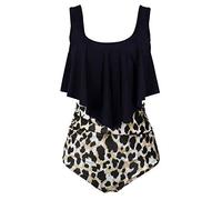 Aidotop Swimsuit for Women Top Ruffled High Waist Swimwear Two Pieces Bathing Suits Bikini Sets (24Leopard, XXL)