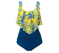 Aidotop Swimsuit for Women Top Ruffled High Waist Swimwear Two Pieces Bathing Suits Bikini Sets(38Blue Yellow,XXL)
