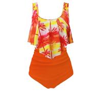 Aidotop Swimsuit for Women Top Ruffled High Waist Swimwear Two Pieces Bathing Suits Bikini Sets(39Orange Coconut,XXL)