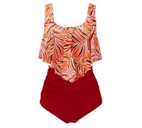 Aidotop Swimsuit for Women Top Ruffled High Waist Swimwear Two Pieces Bathing Suits Bikini Sets(41Orange Leaf,XXL)