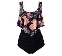 Aidotop Swimsuit for Women Top Ruffled High Waist Swimwear Two Pieces Bathing Suits Bikini Sets(4bpink Flower,UK 14-16(L))