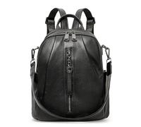 AIDRANI Genuine cowhide leather women's backpack lychee pattern, mini shell-shaped casual single-shoulder schoolbag, Black, S, Fashion