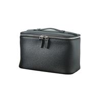 AIDRANI Genuine cowhide leather women's makeup bag, large capacity with mirror, jewelry storage box, multi-functional and portable Cosmetic Case, Black,lychee pattern, 22cm x 14cm x 14cm, Fashion