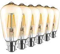 AidSci Vintage Edison Light Bulb LED, B22 Bayonet Cap ST64 Amber Glass Filament Bulb 4W (40W Equivalent) 400LM 2700K Warm White, Retro Antique Old Fashioned Style Edison Lamp, 6-Pack Golden Tinted