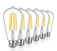 AidSci Vintage Edison Light Bulb LED, E27 Edison Screw ST64 Filament Bulb 4W (40W Equivalent) 400LM 2700K Warm White, Retro Old Fashioned Style Antique Lamp, 6-Pack Clear Glass