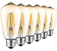 AidSci Vintage LED Edison Bulb, 4W (40W Equivalent) E27 400LM Filament Light Bulb, Retro Antique Style 2700K Warm White Edison Bulb, ST64 6-Pack Gold Tint Amber Flicker-Free