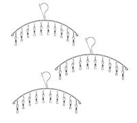 AidShunn 3 Pack Clothes Drying Rack Sock Hangers Stainless Steel with 10 Clips Wind-proof Swivel Hook Metal Laundry Pegs for Underwear Socks Bras Baby Clothes Gloves Towels Diapers
