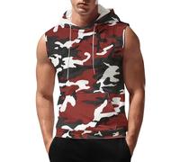 AIDTFUIEY Gym Hooded Vests For Men Uk Camouflage Print Tactical Sleeveless Tank Top Quick Dry Breathable Stretch For Military Style Gym Workout Running Outdoor Combat Training (Red, XXL)